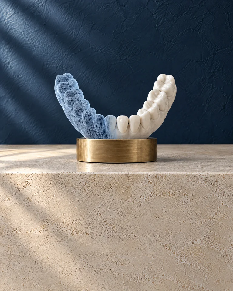 Illustration of a ceramic arch half rendered as a 3D scan